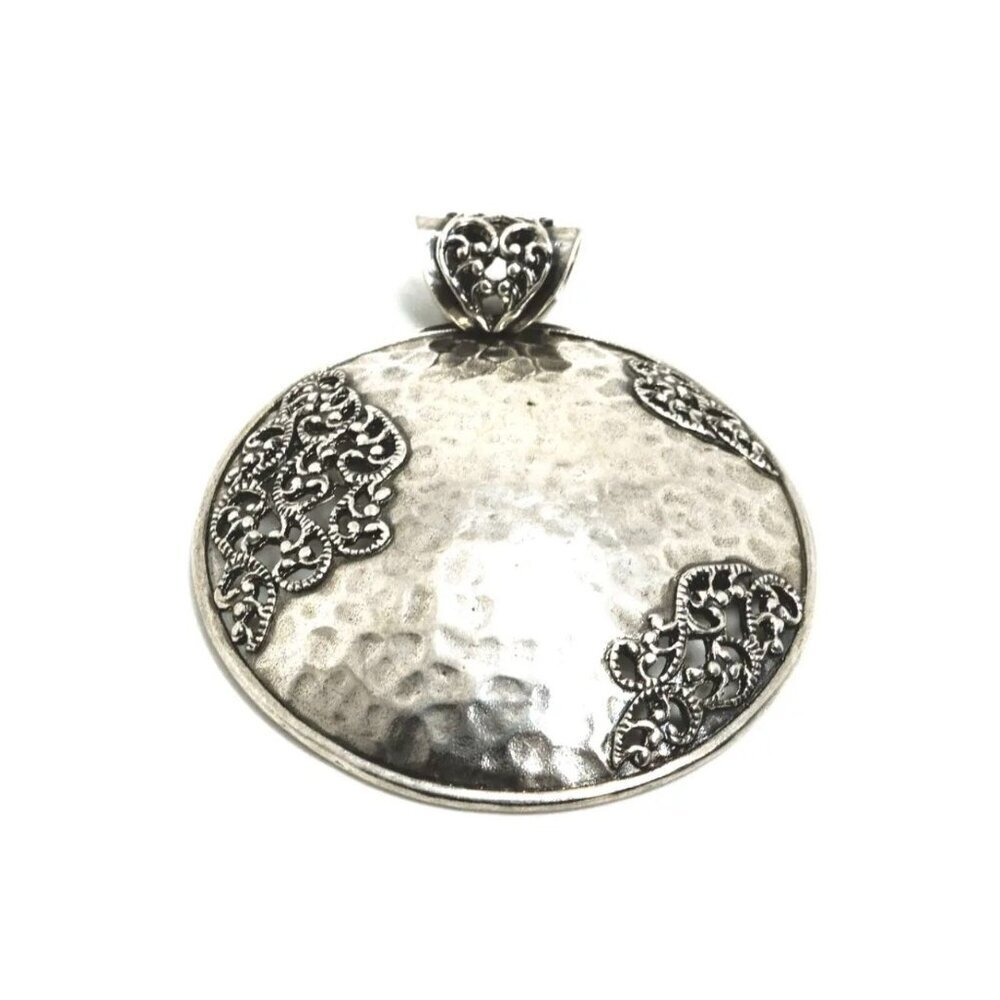 Paz Creations Israel 925 Sterling Silver Round Pendant Filigree Hammered Design - Picture 6 of 7